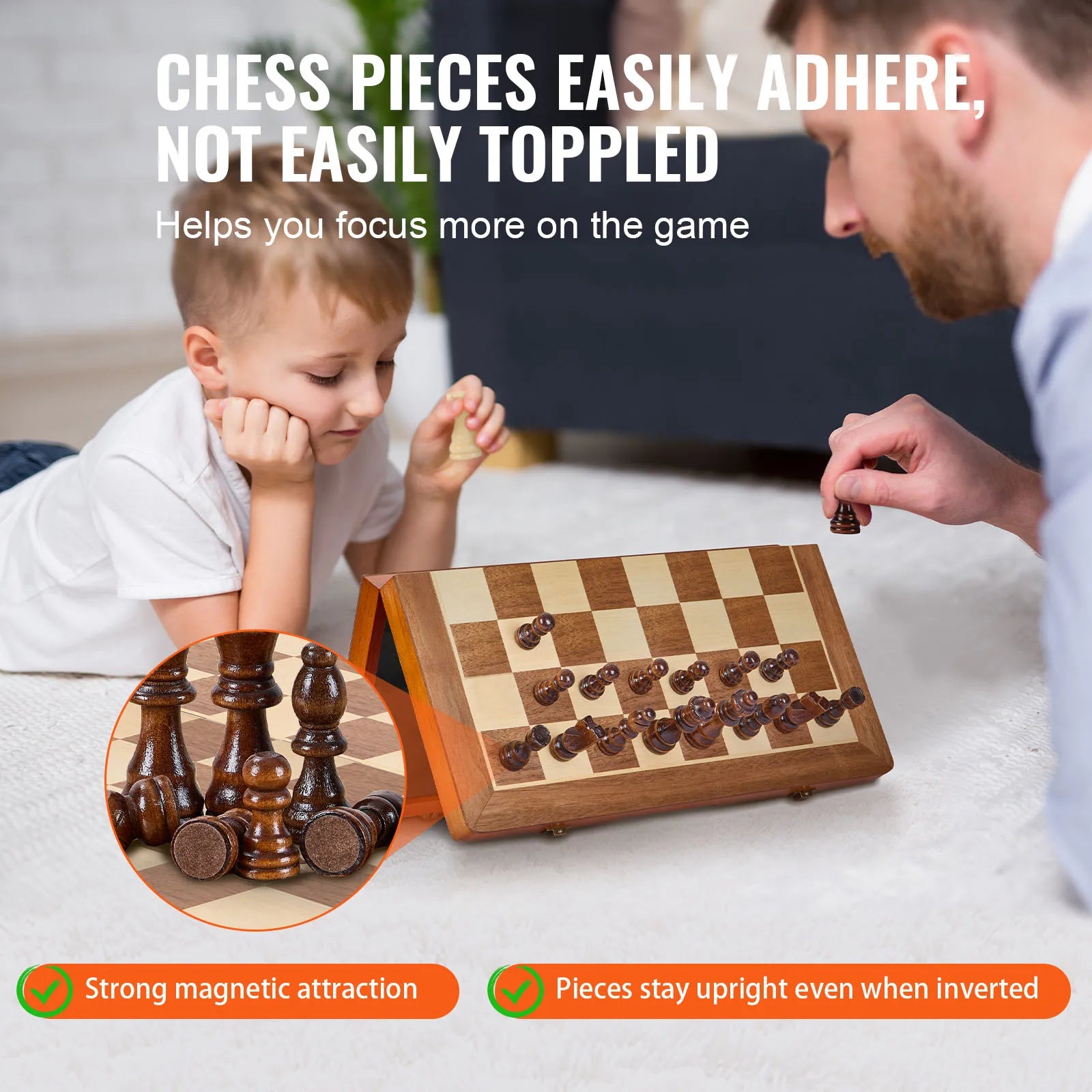 VEVOR 15inch Magnetic Wooden Chess Set 2-IN-1 Chess Checkers Game Set Folding Chess Board Games for Adults Kids 2 Queens Port