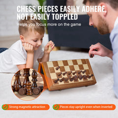 VEVOR 15inch Magnetic Wooden Chess Set 2-IN-1 Chess Checkers Game Set Folding Chess Board Games for Adults Kids 2 Queens Port