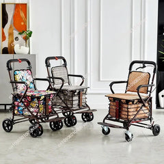 Pushable and seated elderly help cart, elderly walker, elderly help trolley folding shopping cart