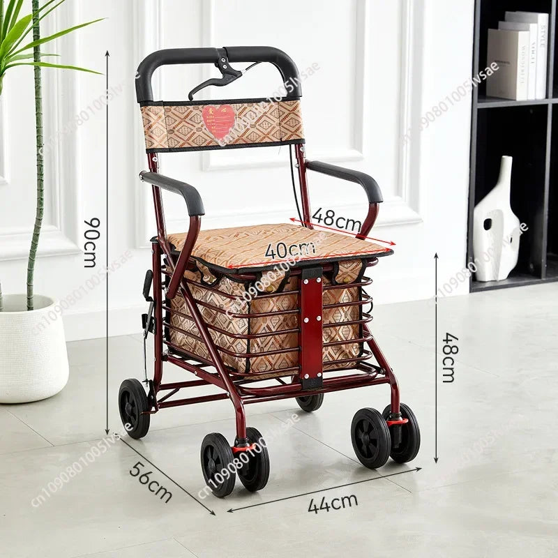 Pushable and seated elderly help cart, elderly walker, elderly help trolley folding shopping cart