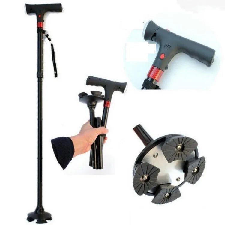 Folding Crutches Walking Cane With LED Light Adjustable Lightweight Collapsible Anti-Slip Walking Stick Old Men Crutch For older