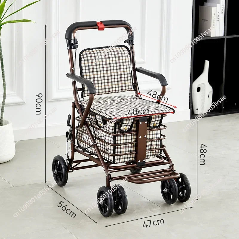 Pushable and seated elderly help cart, elderly walker, elderly help trolley folding shopping cart