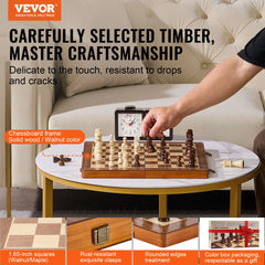 VEVOR 15inch Magnetic Wooden Chess Set 2-IN-1 Chess Checkers Game Set Folding Chess Board Games for Adults Kids 2 Queens Port