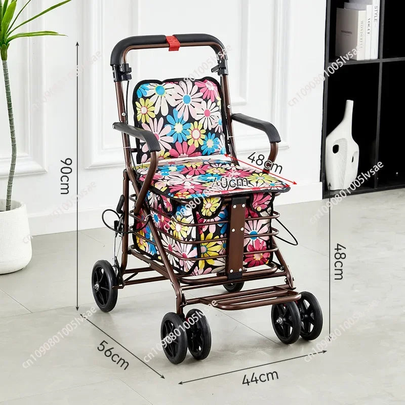 Pushable and seated elderly help cart, elderly walker, elderly help trolley folding shopping cart